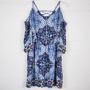 Bisou Bisou Cold Shoulder Mandala Dress, Size 14